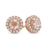 Round Diamond Frame Morganite Stud Hoops