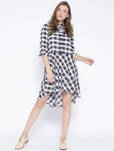 Rosyalps White & Navy Checked Shirt Dress